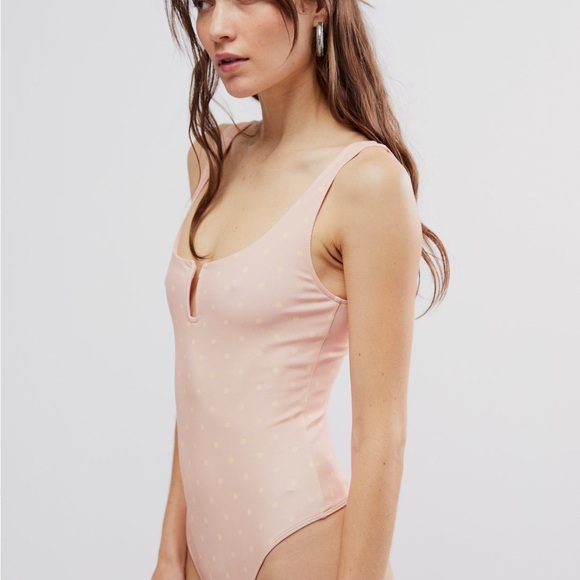 Intimately By Free People Tops - Free people Pink Polka Dot Bodysuit